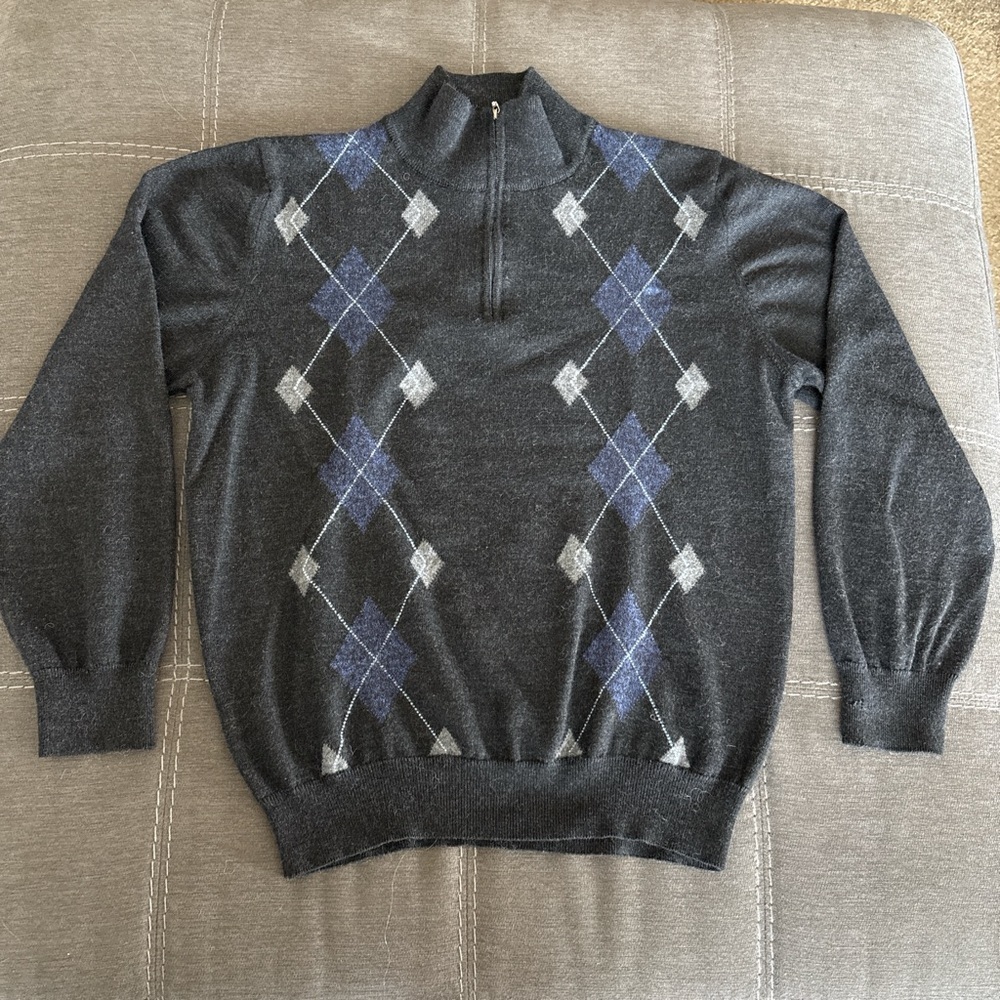 Men's Toscono 50% merino wool Zip-Up Sweater. M Made in Italy.